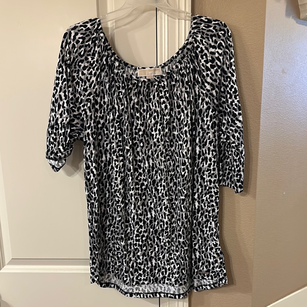 Michael Kors Black and White Smocked Blouse